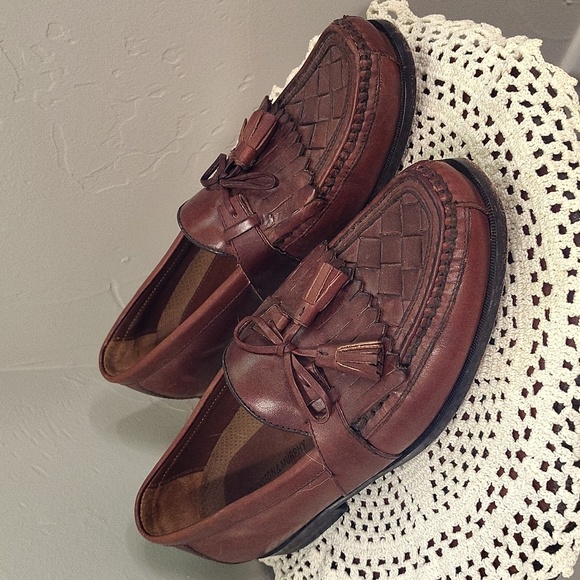 Johnston & Murphy Mens Slip On Brown Loafer Size 9.5 Weave Toe - Picture 1 of 9